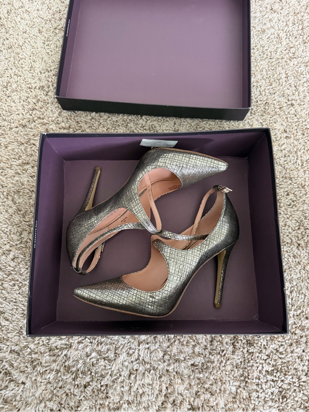 Enzo Angiolini Metallic Gold Pointed-Toe Stiletto Heels with Ankle Strap